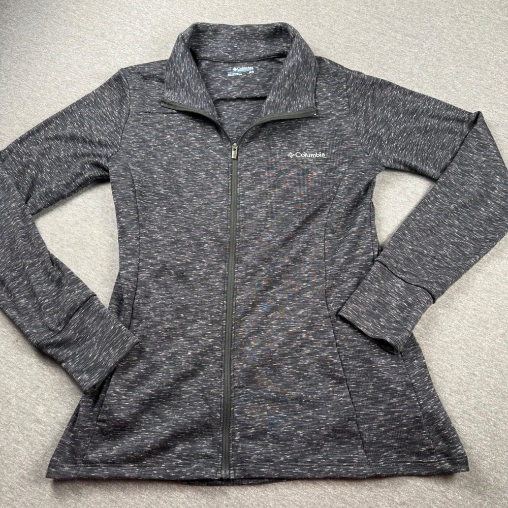 Columbia Womens Black White Space Dye Full Zip Jacket XK0793 Size M Mock Neck